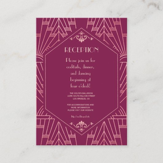 Cooper Rose Great Gatsby 1920er Hochzeit Begleitkarte (Vorderseite)