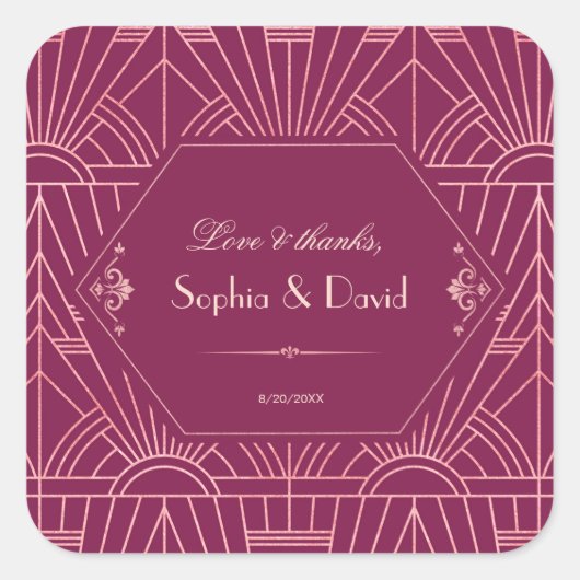 Cooper Rose Great Gatsby 1920er Hochzeit Quadratischer Aufkleber (Vorderseite)