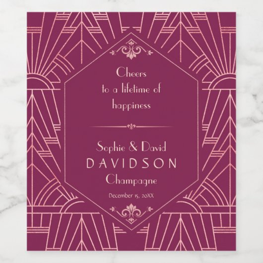 Cooper Rose Great Gatsby 1920er Hochzeit Weinetikett (Einzelnes Label)