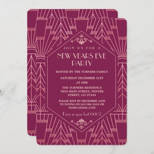 Cooper Rose Great Gatsby 1920er New Year Party Einladung (Vorne/Hinten)