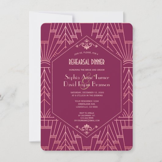 Cooper Rose Great Gatsby Probe Dinner der 20er Jah Einladung (Vorderseite)