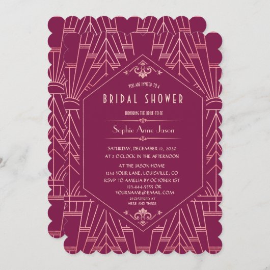 Cooper-Rose Großes Gatsby-Brautparty der 1920er Ja Einladung (Vorne/Hinten)