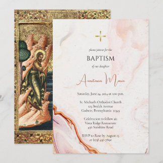 Cooper und Pink Faux Marmor Orthodoxe Taufe       Einladung