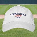 Cooperstown Crew Year Embroidered / Blue & Red  Bestickte Baseballkappe<br><div class="desc">Show up in style for tournament week with this classic Cooperstown Crew embroidered hat. The design features COOPERSTOWN stitched in bold navy lettering, CREW in eye-catching red, and your custom year in navy underneath for a clean, timeless look. Perfect for parents, family members, and fans, this hat is a must-have...</div>