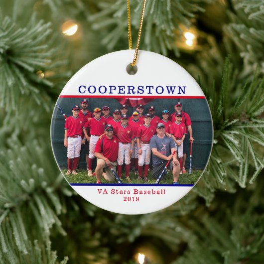 Cooperstown NY Baseball Team Foto Name Fakten Keramik Ornament (Baum)