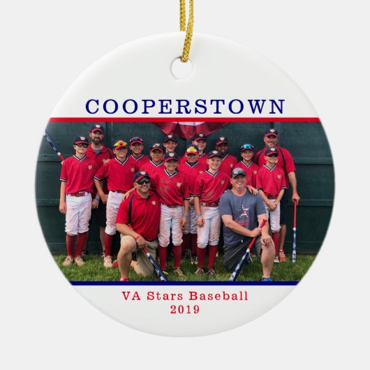 Cooperstown NY Baseball Team Foto Name Fakten Keramik Ornament (Vorne)