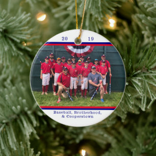 Cooperstown NY Baseball Team Foto Striping Facts Keramik Ornament