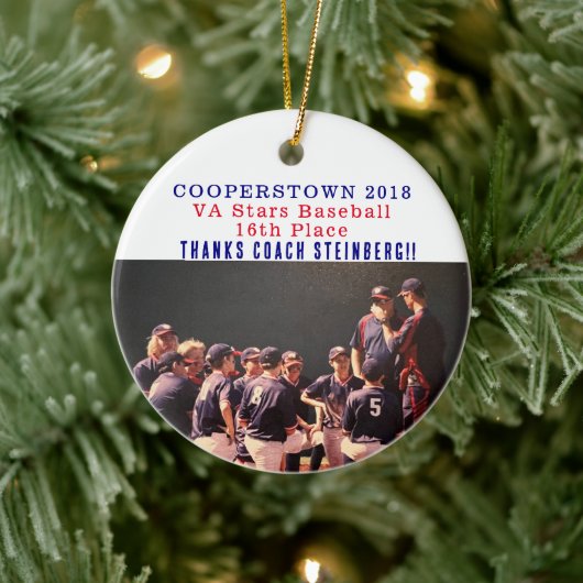 Cooperstown NY Coaches Geschenk Baseball Team Foto Keramik Ornament (Baum)