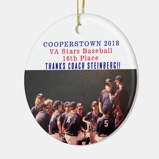 Cooperstown NY Coaches Geschenk Baseball Team Foto Keramik Ornament (Links)