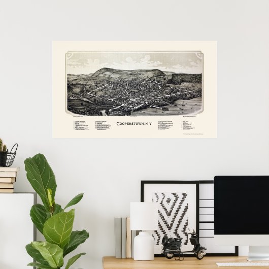 Cooperstown, NY Panoramic Map - 1890 Poster (Heimbüro)