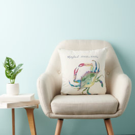 Coordinated Watercolor Coastal Crab Map Kissen