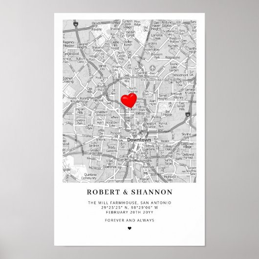 Coordinates Engagement Heart Wedding Couple Map Poster (Vorne)