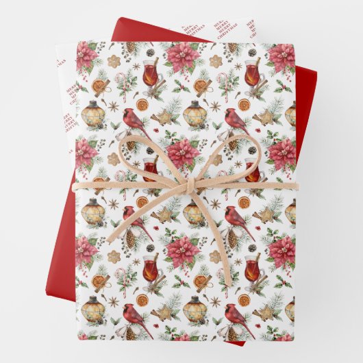 Coordinierte Weihnachts-Red-Kardinal-Verpackung Geschenkpapier Set (Beispiel)