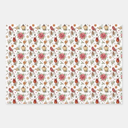 Coordinierte Weihnachts-Red-Kardinal-Verpackung Geschenkpapier Set (Vorderseite)