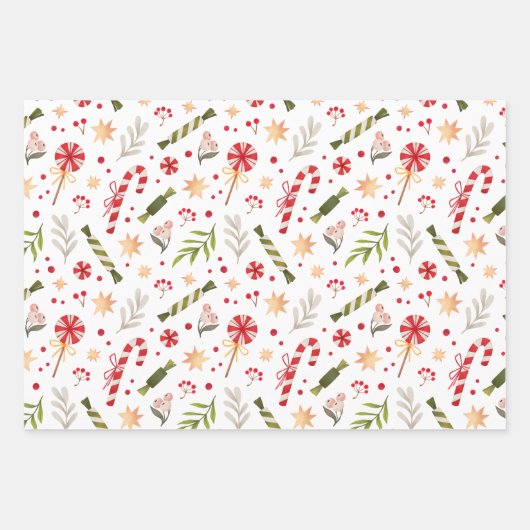 Coordinierte Weihnachtscreme-Musterverpackung Geschenkpapier Set (Vorderseite)