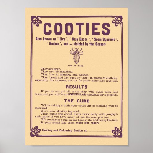 Cootie Warning Poster - Vintage Medizin Print (Vorne)