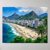 Copacabana Beach Rio Brazi Wasserfarbe Poster (Vorne)