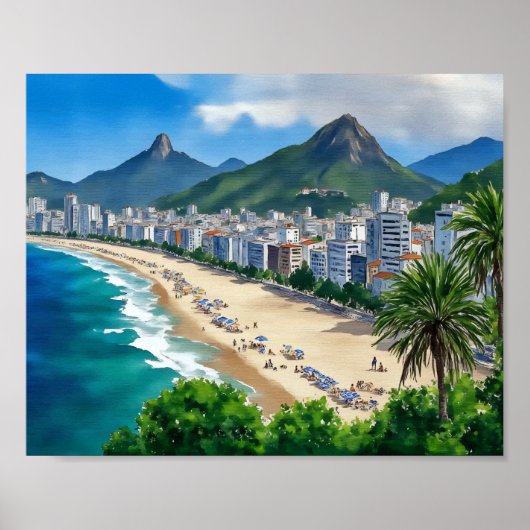 Copacabana Beach Rio Brazi Wasserfarbe Poster (Vorne)