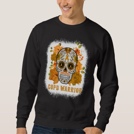 COPD Awareness Sugar Flower Skull Orange Ribbon Bl Sweatshirt (Vorderseite)