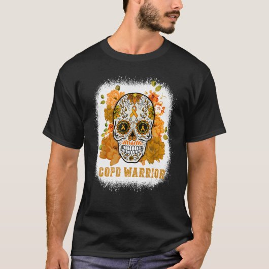 COPD Awareness Sugar Flower Skull Orange Ribbon Bl T-Shirt (Vorderseite)