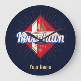 Copenhagen Capital Denmark Retro Sailing Ship Große Wanduhr