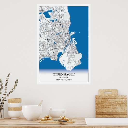 Copenhagen Denmark City Map Travel Simple Minimal Poster (Küche)