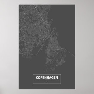 Copenhagen, Denmark (white on black) Poster