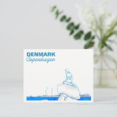 Copenhagen Little Mermaid Zeichnend Blue Postkarte (Stehend Vorderseite)