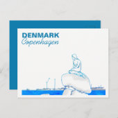 Copenhagen Little Mermaid Zeichnend Blue Postkarte (Vorne/Hinten)