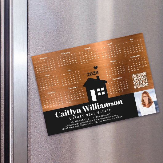 Copper 2026 Calendar Realtor Foto QR Code Magnet