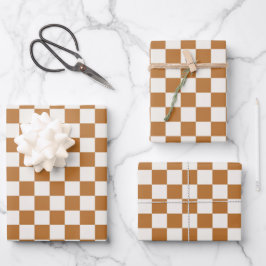 Copper and eggshell checkerboard pattern geschenkpapier set