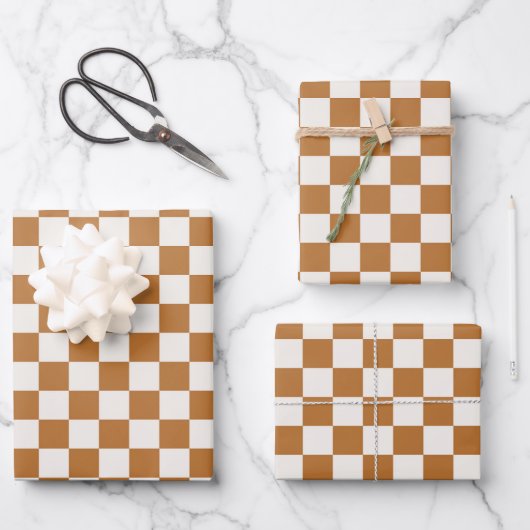 Copper and eggshell checkerboard pattern geschenkpapier set (Vorderseite)