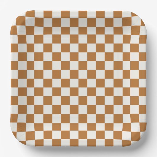 Copper and eggshell checkerboard pattern pappteller (Vorderseite)