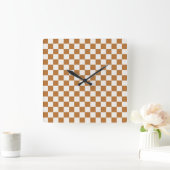 Copper and eggshell checkerboard pattern quadratische wanduhr (Zuhause)