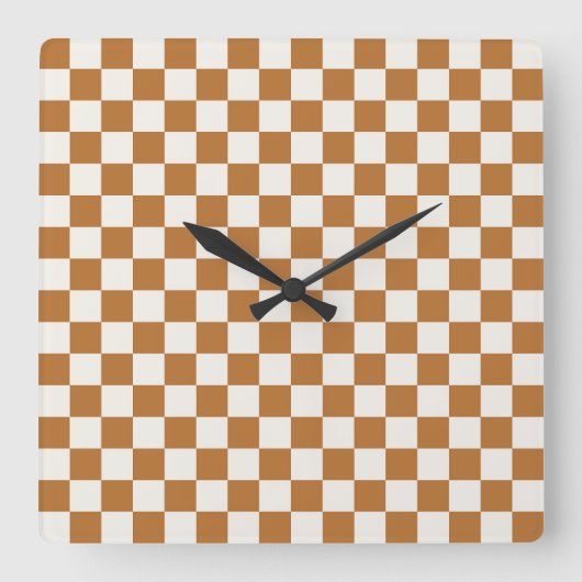 Copper and eggshell checkerboard pattern quadratische wanduhr (Vorderseite)
