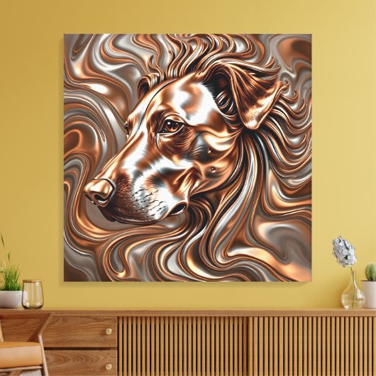 Copper and Silver Metallic Swirl Dog Portrait Leinwanddruck (Insitu (Wohnzimmer))