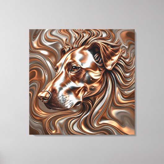 Copper and Silver Metallic Swirl Dog Portrait Leinwanddruck (Vorderseite)