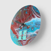 Copper and Teal Acrylic Flow Art Runde Wanduhr (Winkel)