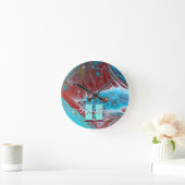 Copper and Teal Acrylic Flow Art Runde Wanduhr (Zuhause)