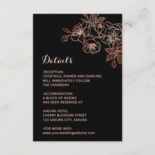 Copper Black Floral Line Art Wedding Begleitkarte (Vorderseite)