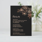 Copper Black Floral Line Art Wedding Begleitkarte (Stehend Vorderseite)