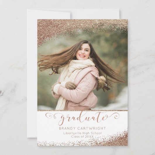 Copper Blush Gold Glitzer Elegantes Script Graduat Einladung (Vorderseite)