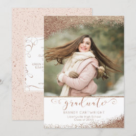 Copper Blush Gold Glitzer Elegantes Script Graduat Einladung