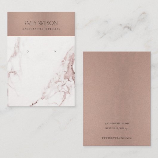 COPPER BLUSH PINK MARBLE TEXTUR EARRING DISPLAY VISITENKARTE (Vorne/Hinten)