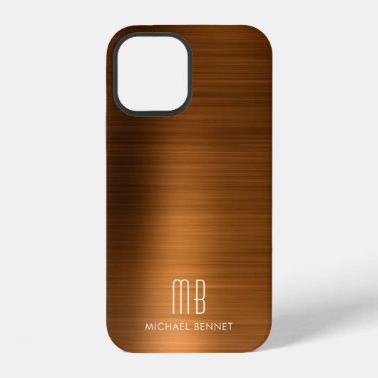 Copper Brown Metallic Monogram Case-Mate iPhone-Hü iPhone Hülle (Rückseite)