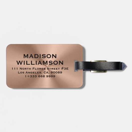 Copper Brown MetalliC Texture Black Text Gepäckanhänger (Rückseite horizontal)