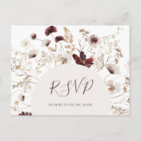 Copper Burgundy Wildblume Wedding RSVP Postcard