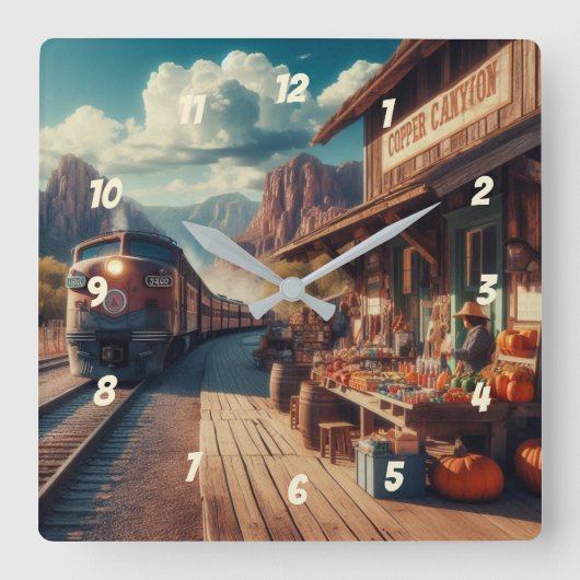 Copper Canyon Express Quadratische Wanduhr (Vorderseite)