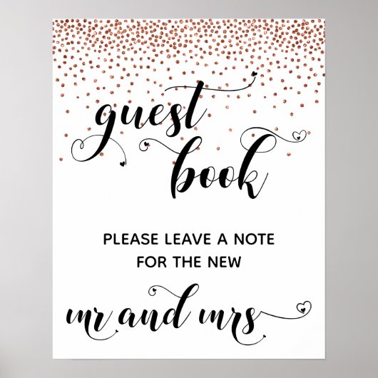 Copper Confetti Hearts Guest Book Empfang Signi Poster (Vorne)