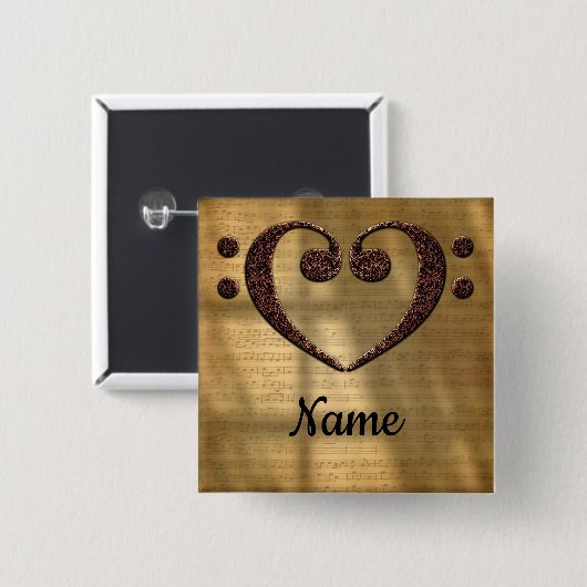 Copper Double Bass Clef Heart Customized Button (Vorne & Hinten)